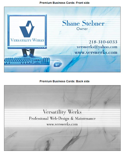 First Versatility Werks business cards